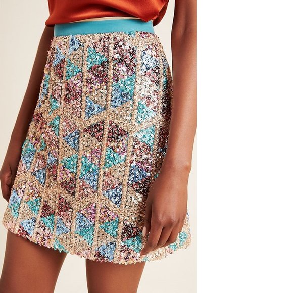 Anthropologie Zig-Zag Sequined Mini Skirt - Picture 4 of 6